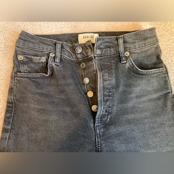 AGOLDE Nico High Rise Slim Fit Jeans Virtue in Dark wash Gray black Button Fly - Picture 4 of 13